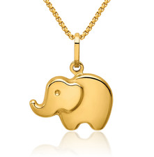 14K Solid Yellow Gold Elephant Necklace