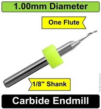 1.00mm One Flute End Mill 1/8" Shank Square End Up Cut ONE Piece Aluminum uro101