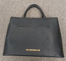 Betsey Johnson Skull Embossed Black Satchel Bag Floral Lining