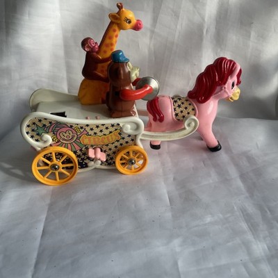 Vintage Wind Up Plastic Circus Wagon  Animals- Music Doesnt Work 1982 