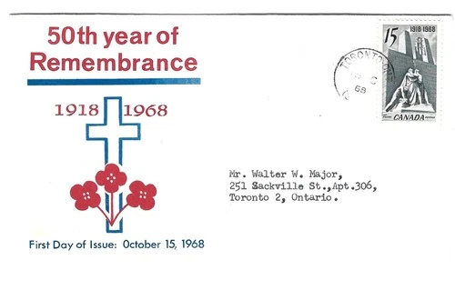 1968 Canada - Toronto, Ont. 15c Armistice #486 FDC First Day Cover - Odd Cachet
