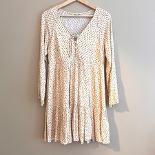 American Eagle Floral Tiered Mini Dress Oversized Cream Orange Long Sleeve XS