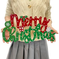 Merry Christmas Decorations Snowflakes Wooden Door Hanging Sign Xmas Winter Gift