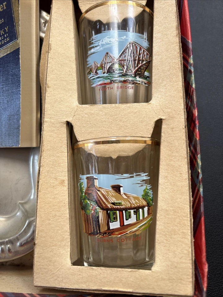 Johnnie Walker Blue Vintage Scottish Shot Glasses And Metal Serving Tray Set! - Image 2 of 4