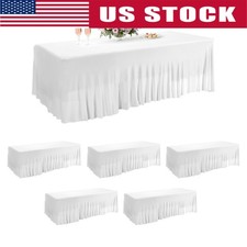 6 Pack White Table Cloths with Skirt for Event Banquet Wedding Birthday Party