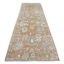 4'x12' Golden Brown Angora Oushak Leaf Design Hand Knotted Wool Runner Rug 22465