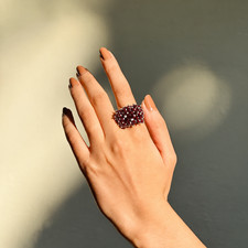Handcrafted Gemstone Beaded Statement Ring in 925 Sterling Silver
