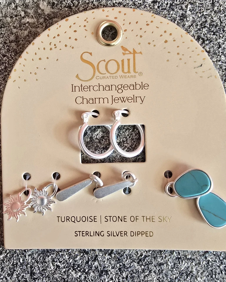 Sterling Silver Dipped Interchangeable Charm Earrings Set Turquoise Boho Dangle - Image 2 of 3