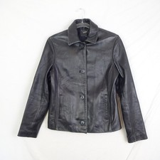 Vintage Leather Jacket Size 12 Black 90s Y2K Schacket Blazer