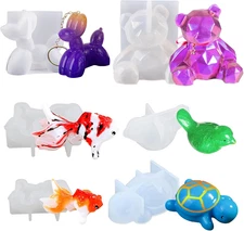 6Pcs Animal Resin Molds, Cute Bear, Turtle, Dog, Koi Fish, Bird Silicone Moul...
