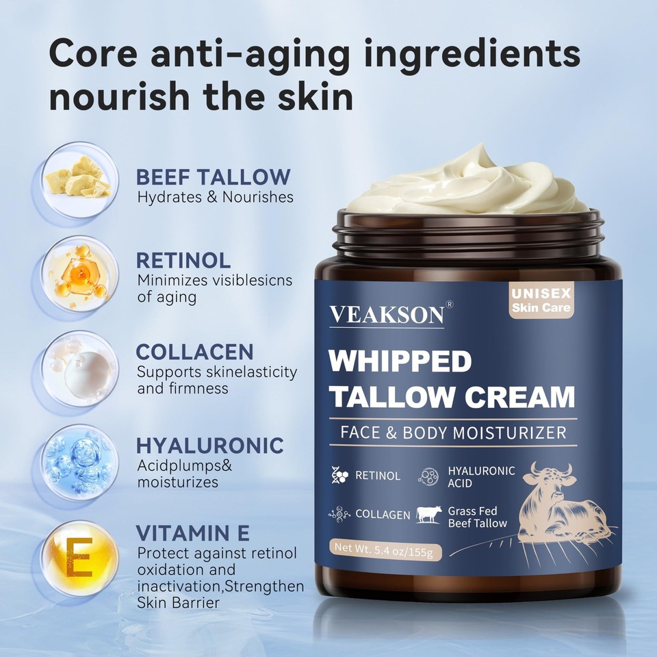 Beef Tallow for Skin, Grass Fed Whipped Beef Tallow and Honey Balm with ...