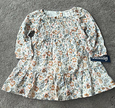 OshKosh B'gosh Girls Smocked Floral Long Sleeve Cotton Dress 12M Ruffle