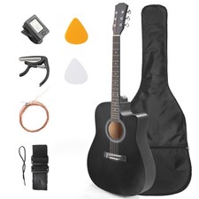 41" Acoustic Guitar Kit Black for Beginner Starter Adult Musical Gift