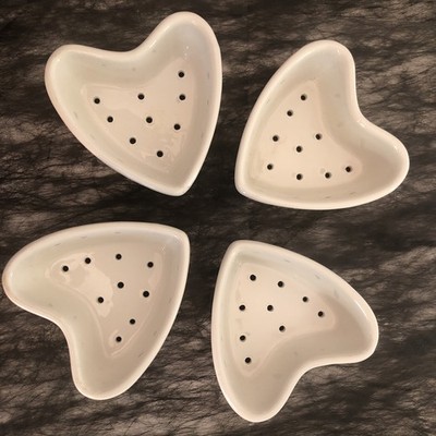 Vtg French White Porcelain Heart Shaped Cheese Molds Coeur a la Creme set of 4