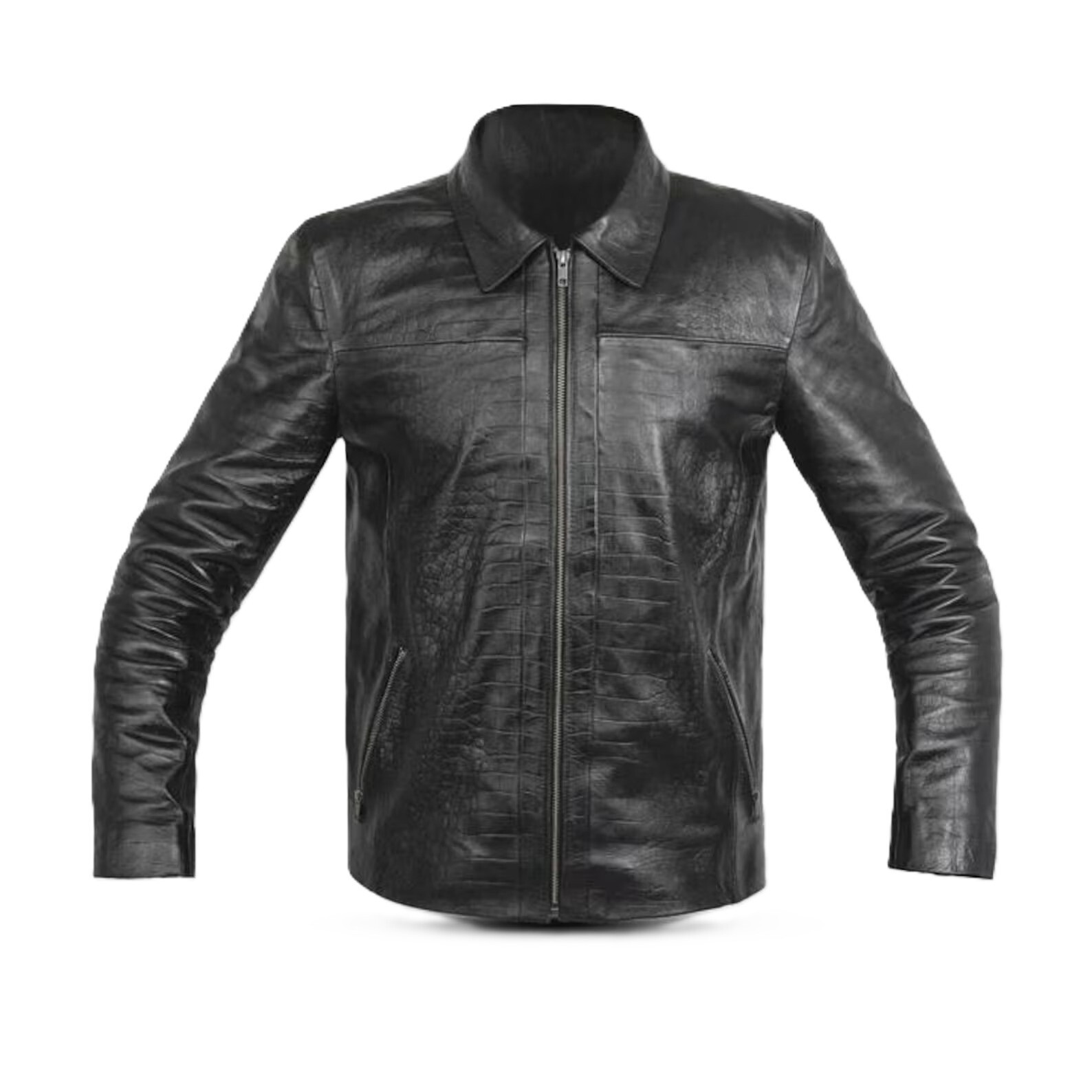 Men Luxury Handcrafted Croco Leather Jacket Croc Texture Lambskin Biker Jacket