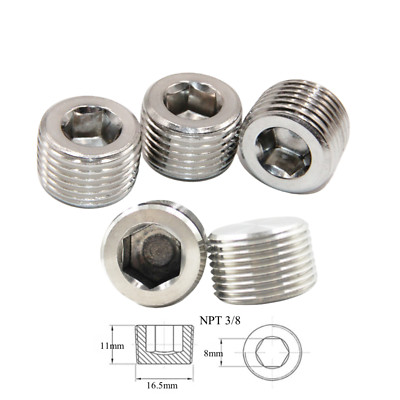 5PCS 3/8'' NPT PLUG MALE THREAD STAINLESS STEEL FITTING COUNTERSUNK INTERNAL HEX