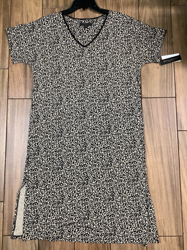 Vestido de Dormir Donna Karan Talla L Modal Tejido Manga Corta en Negro Tostado Estampado Animal Foto 3 de 4