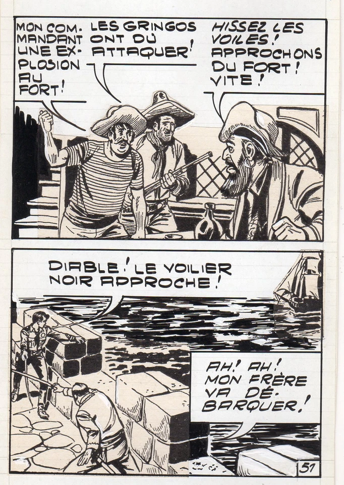 MIKI LE RANGER LES PIRATES PLANCHE  MONTAGE NEVADA LUG 1961 PIECE UNIQUE PAGE 51 - Photo 1/1