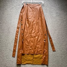Shein PU Leather Skirt Womens Medium Brown Split Hem Double Button