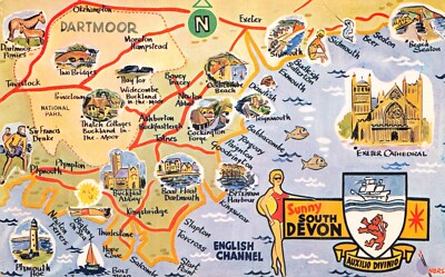 MAP  POSTCARDS SOUTH DEVON GOOD PLUS  VERY GOOD