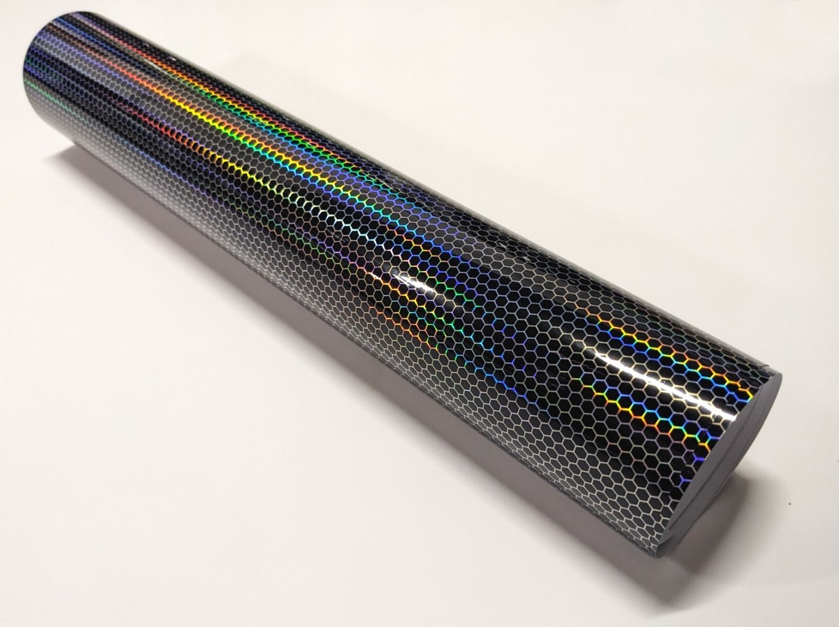 Holographic Black Car Wrap Vinyl - Satin Finish, Self-Adhesive, Air-Release Tech, 60''x12'' Roll For DIY Or Shop Use