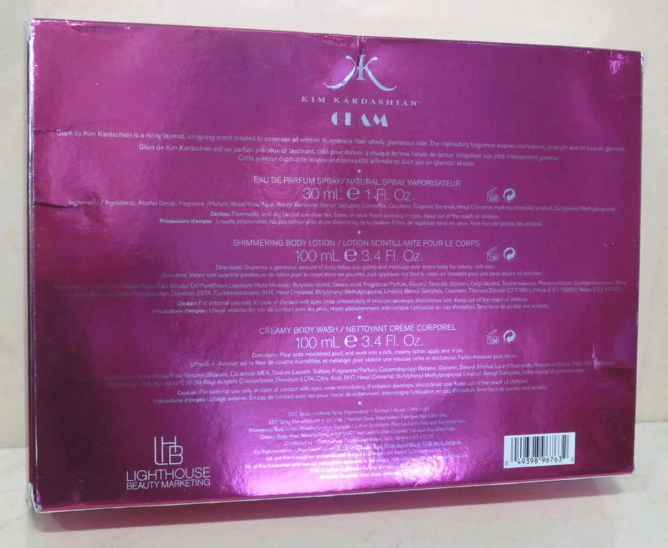 Kim Kardashian Glam eau de parfum 1 oz, loción corporal 3,4 oz y gel de baño 3,4 oz Foto 2 de 2