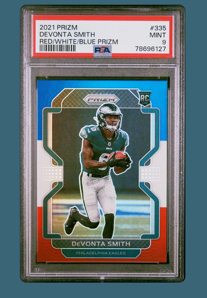 2021 Panini Prizm - Rookie Red White & Blue Prizm #335 Devonta Smith (RC) PSA 9