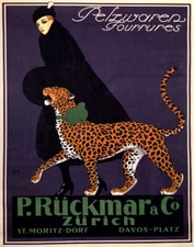 POSTER P. RUCKMAR & CO FASHION FUR WOMAN COAT LEOPARD ZRH VINTAGE REPRO FREE S/H