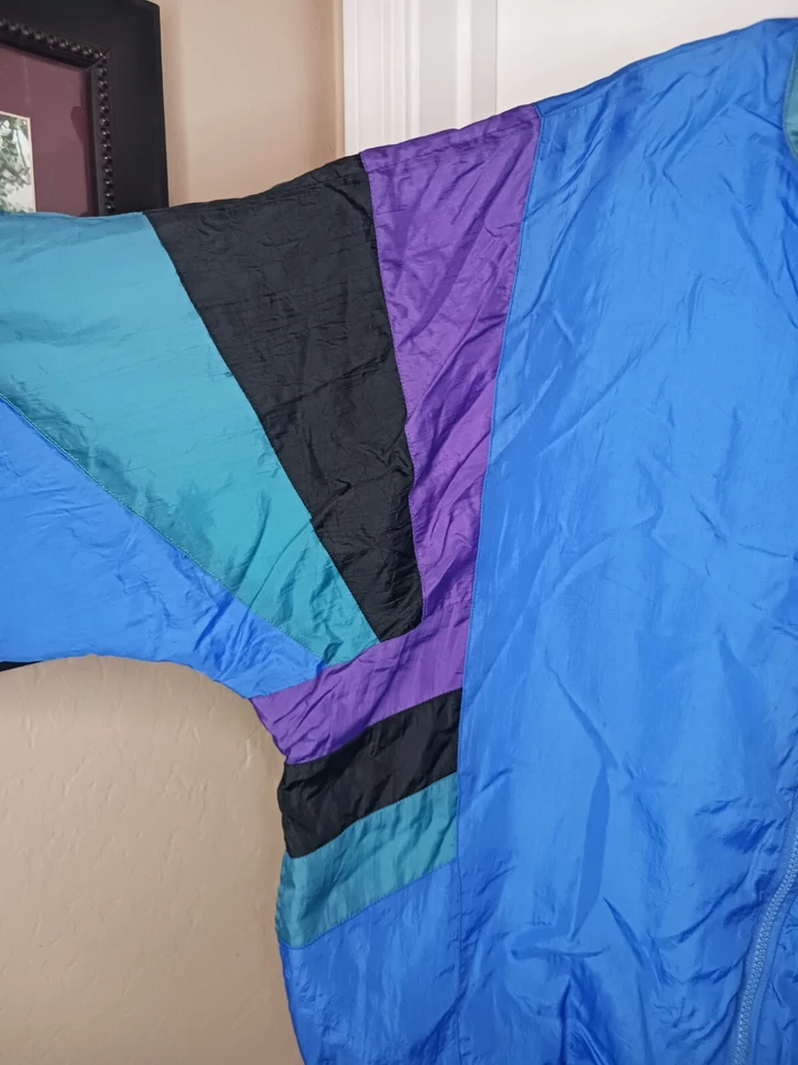 Chaqueta cortavientos Avait Sportif vintage años 90 talla mediana Rave rara negra azul Foto 2 de 4