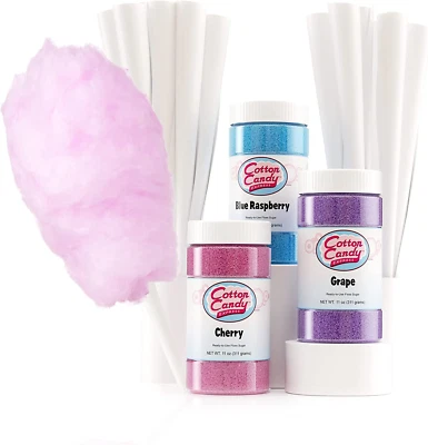 Cotton Candy Express Floss Sugar Variety Pack with 3 - 11Oz Plastic Jars