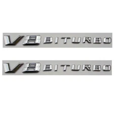 2x BRAND NEW V8 BI TURBO Side Fender badge emblems for A.M.G BITURBO CHROME