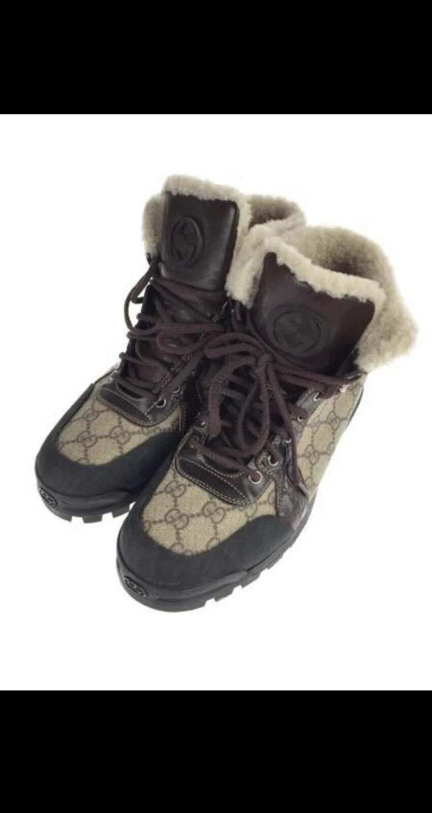 Gucci Nebraska Bottes doublées de fourrure « Monogram » 41,5 UK 7,5 US 8,5 #269999 F2A20 9763