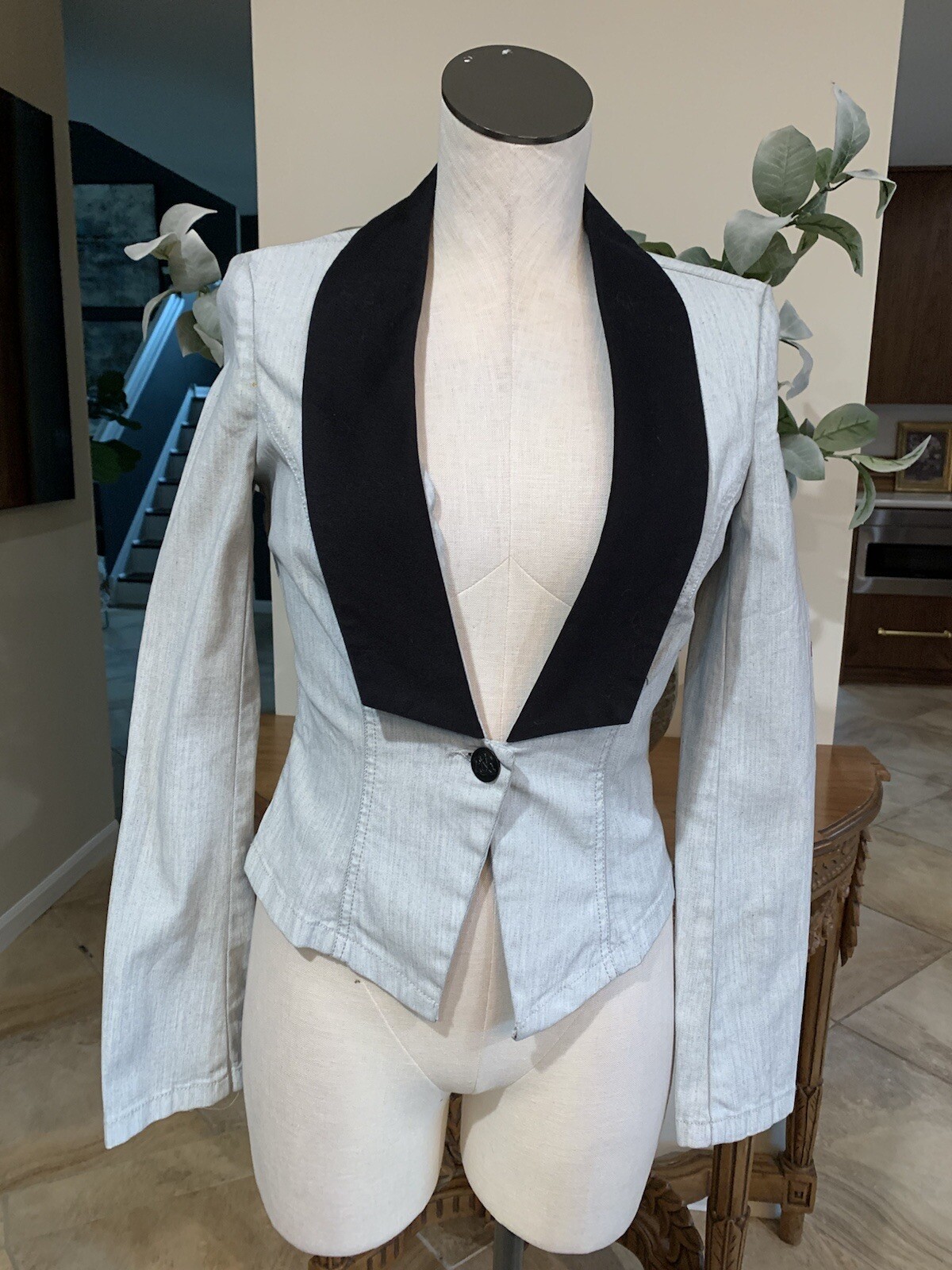 rock republic women 2 Gray denim button front blazer jacket