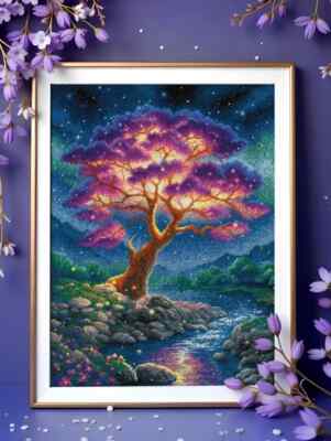 RIOLIS Counted Cross Stitch Kit 2240 Mysterious Universe - Glowing Tree at Night