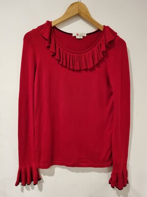 Boden Red Ruffle Neck And Cuff Jumper With Navy Trim Uk Perfect For  Christmas UK