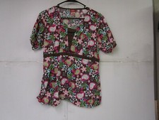 Dickies Brown And Pink Flower Paisley Print Size Medium Scrub Top