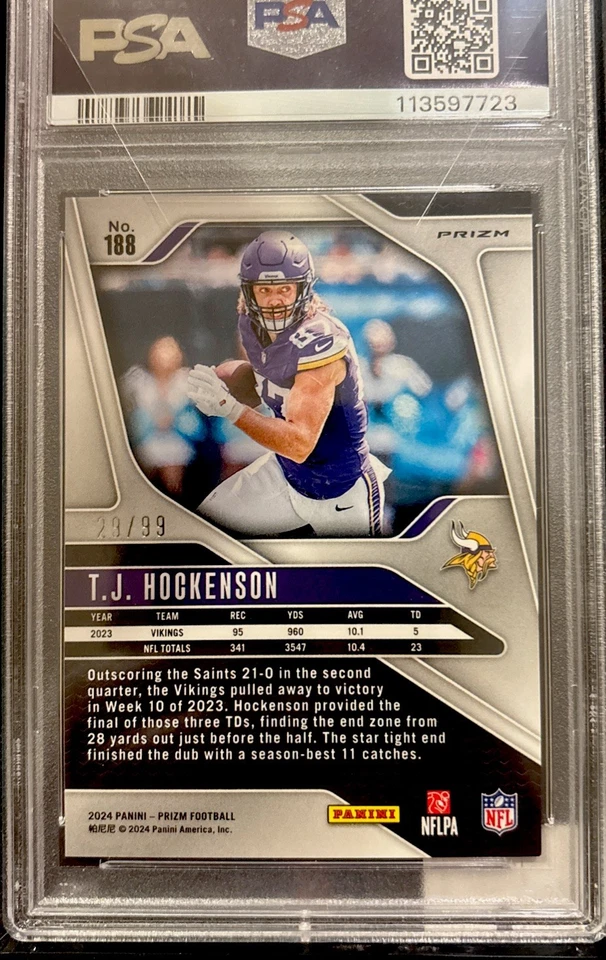 TJ Hockenson 2024 Prizm #188 Purple Wave Prizm Minnesota Vikings / PSA 9 - Image 2 of 2