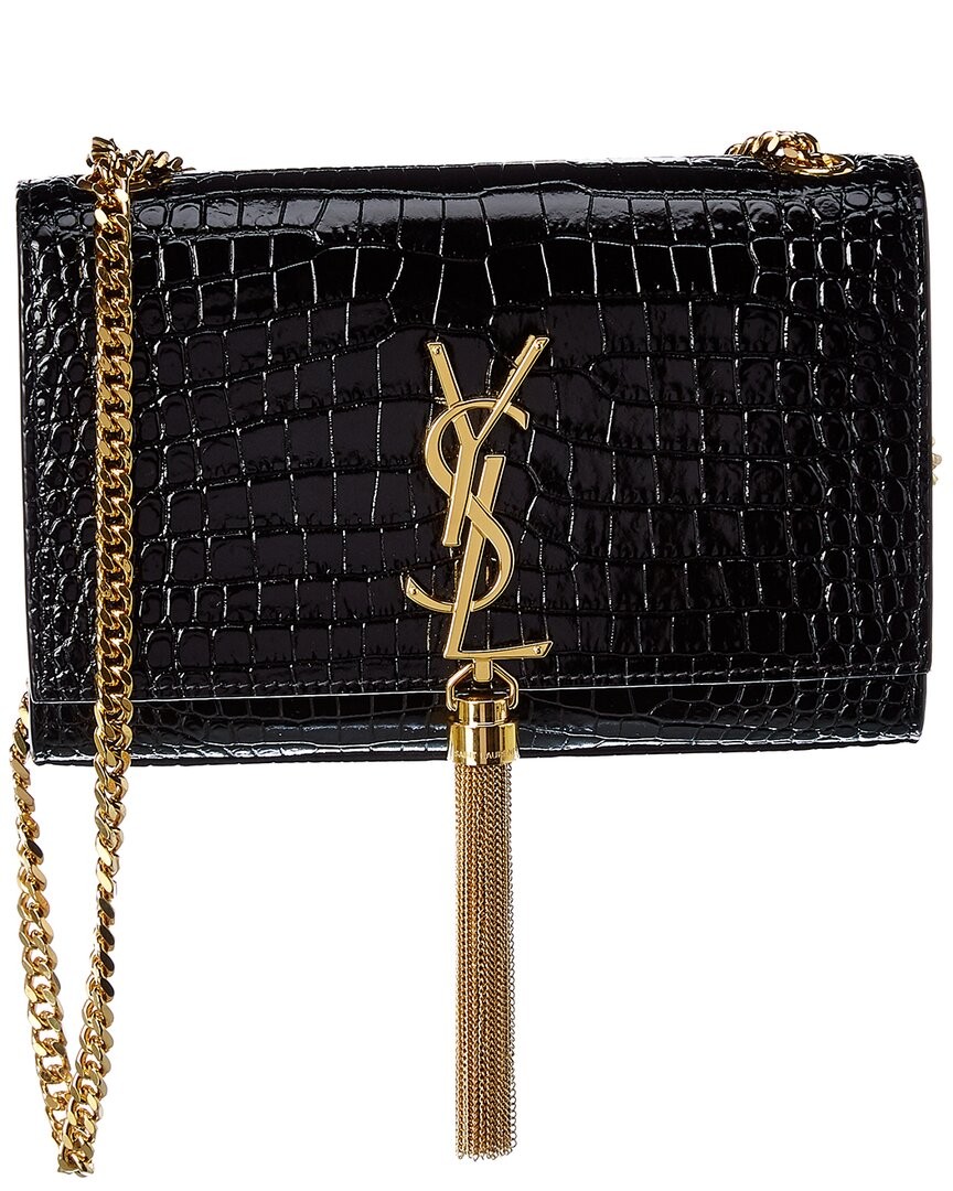 Borsa a tracolla Saint Laurent Kate nappa piccola in pelle goffrata di coccodrillo donna nera