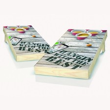 Cornhole Boards Set Skip's Garage Hangin Theme Foldable Legs Outdoor Use