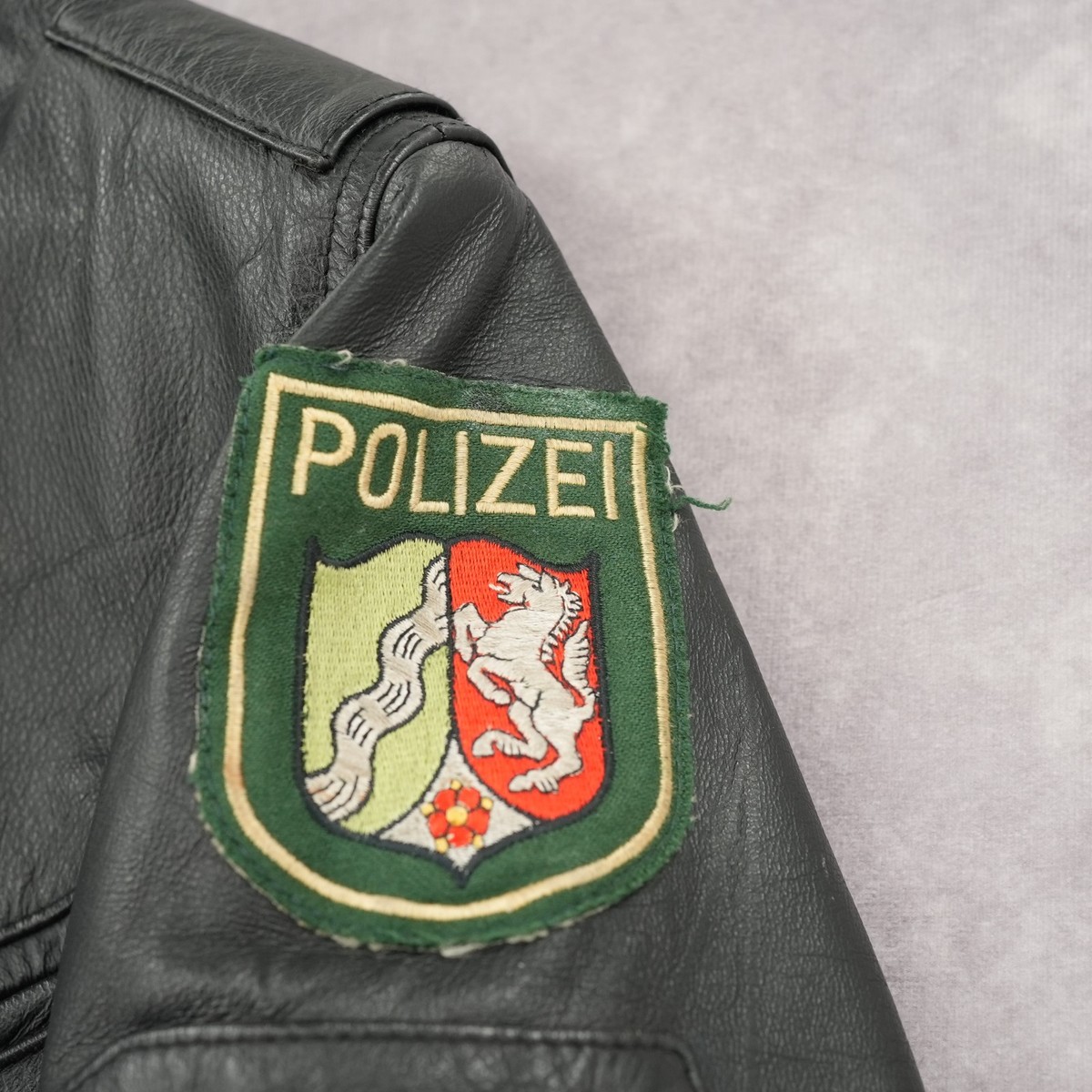 Vintage 80s German Polizei Police Leather Motorcycle Jacket Black