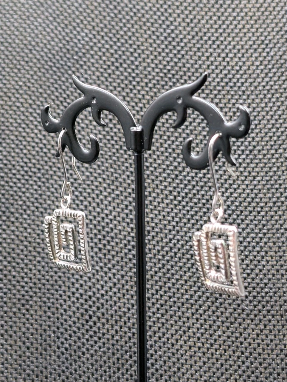 Vtg Sterling Silver Ribbed Rectangular Cut Out Sp… - image 8