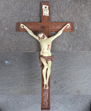 ANTICO CRISTO IN LEGNO SCOLPITO 37 Cm. CON CROCIFISSO