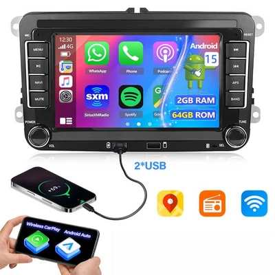 CFRIATO Autoradio 7" Apple Carplay Android 15 GPS Navigatore per VW GOLF 5 6 Passat Polo 2*USB