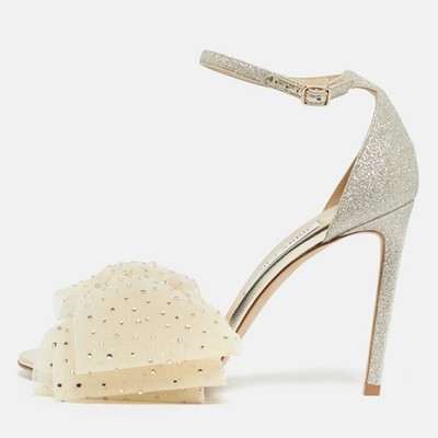 Jimmy Choo Sandalen Gold Glitzer und Mesh Aveline Riemchen Größe 40