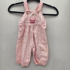 Vintage Oshkosh B'Gosh Girl Bib Overalls 6/9M Pink Stripe Check USA 100 Cotton