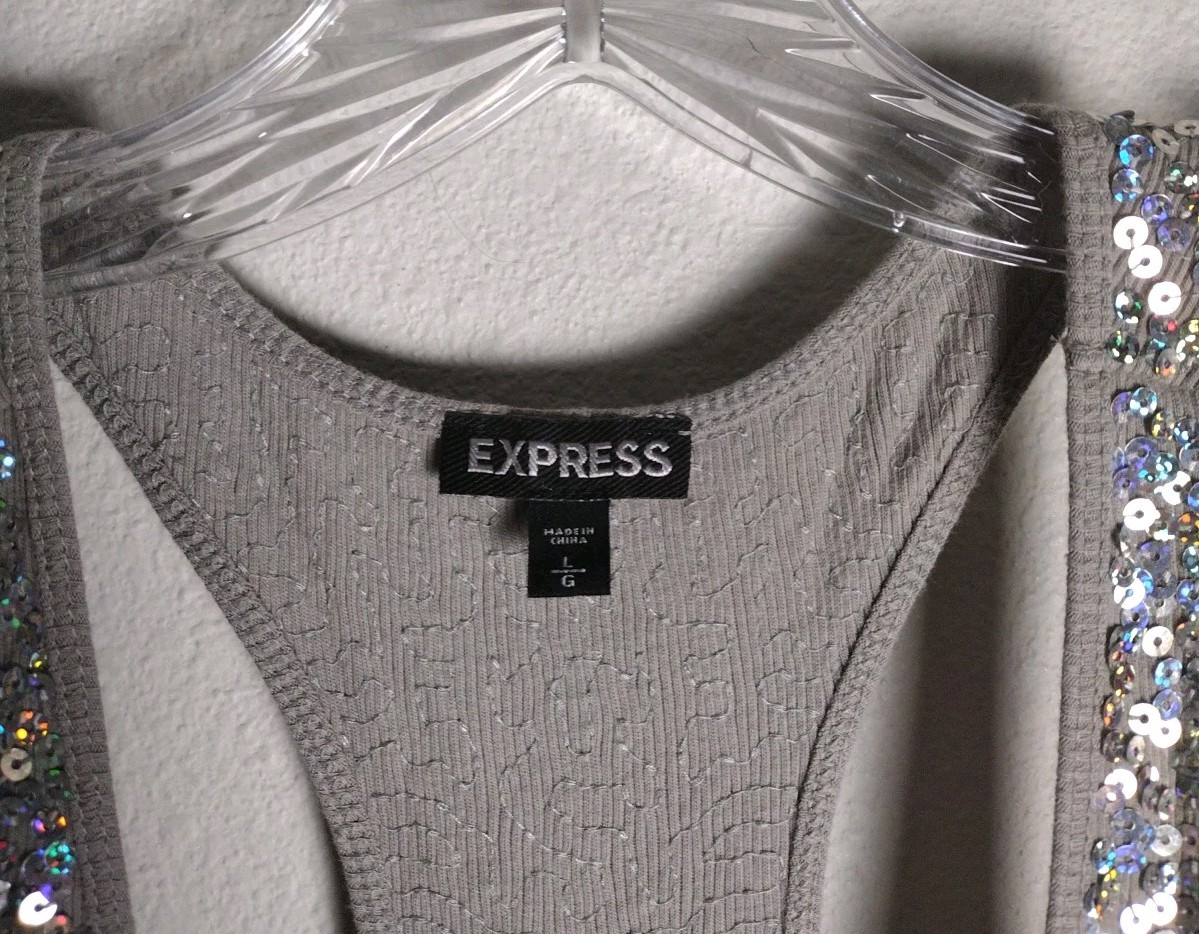 Express Gray Dazzling Rainbow Sequin Racerback Ta… - image 2