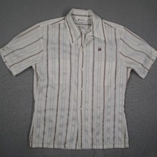 Mr California Vintage 70s Striped Short Sleeve Button Up Shirt White Small