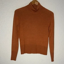 Neiman Marcus Silk Turtleneck Sweater Rust Orange Stretchy Fitted Preppy Fall