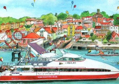 Ansichtskarte: Isle of Wight, der rote Jet bei Cowes [Wonkey Doodle]