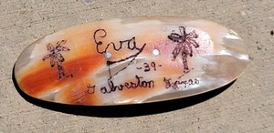 GALVESTON TEXAS ~ "EVA -39-" ~ ABALONE PIN ~ VINTAGE ~ PALM TREES ~ SOUVENIR PIN